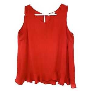 Signature Collection Tunic Womens XL-18 Red Ruffle Hem Silky Soft Key-Hole Back